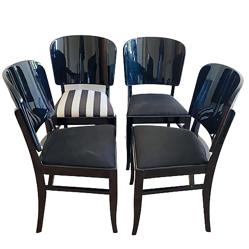 Art Deco Stühle Schwarzlack